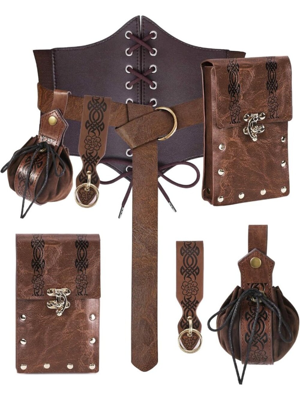 5Pcs Lace-Up Corset Belt Set for Women - Pirate Costume Accessories & Cosplay